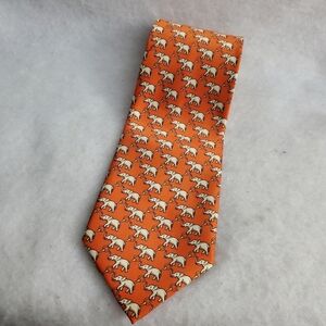 Rene Chagal Elephant Print Silk Tie Orange 100% Myung Ju Silk